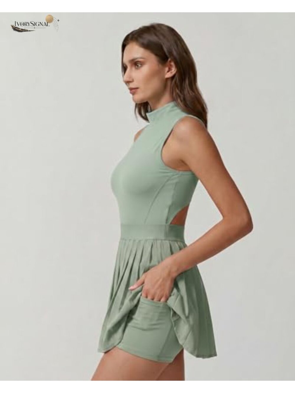 Womens Zip Front Tennis Dress High Neck Pleated Sleeveless Athletic Dress with